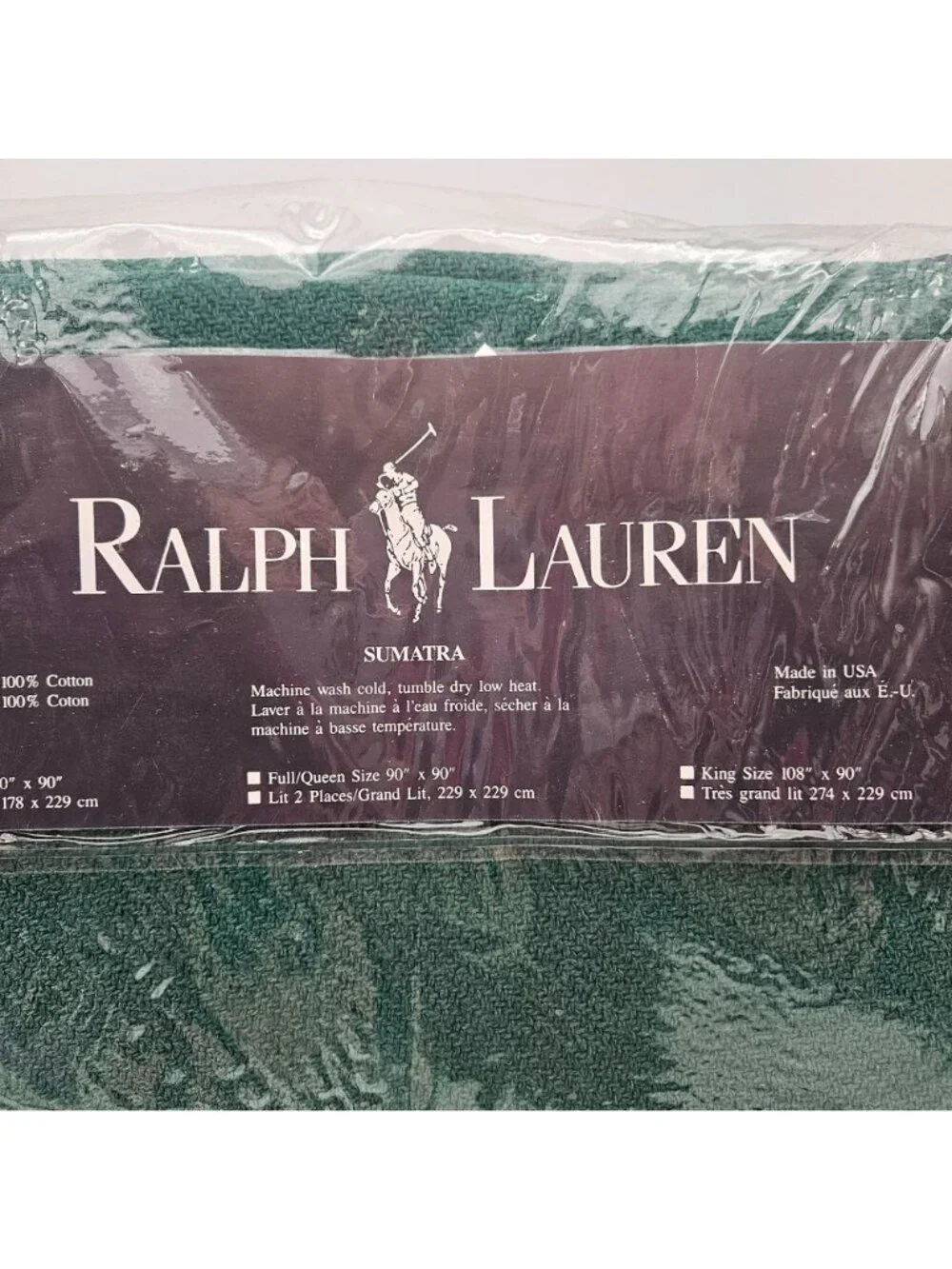 Vintage Ralph Lauren Hunter Green Woven Cotton Blanket Twin Size NOS